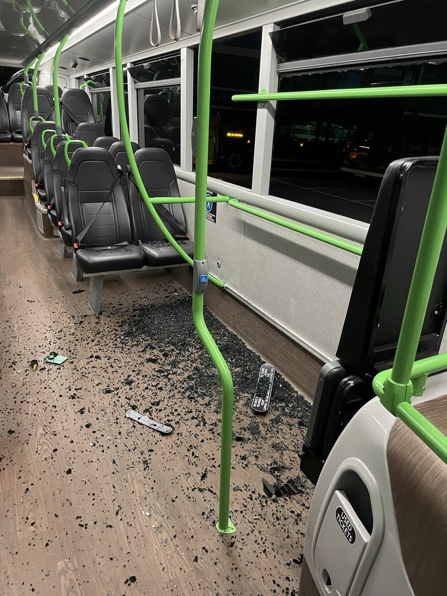 BluestarbusFO's tweet photo. This is the aftermath of the this person little joyride causing damages the vehicle costing thousands to repair https://t.co/iRWX1XU9QX