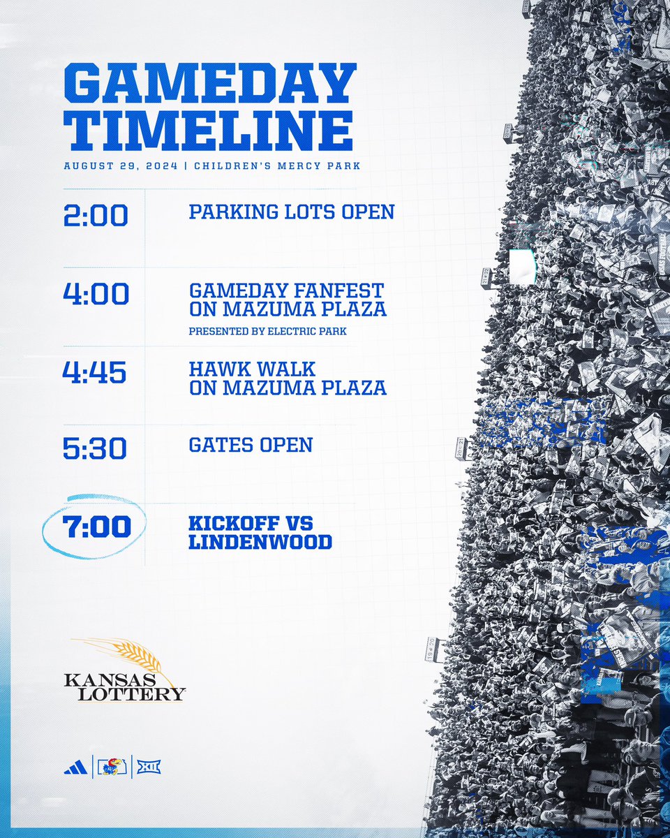 It’s almost here fam 🙌

Gameday Timeline for Thursday!

#RockChalk | <a href="/Kansas_Lottery/">Kansas Lottery</a>
