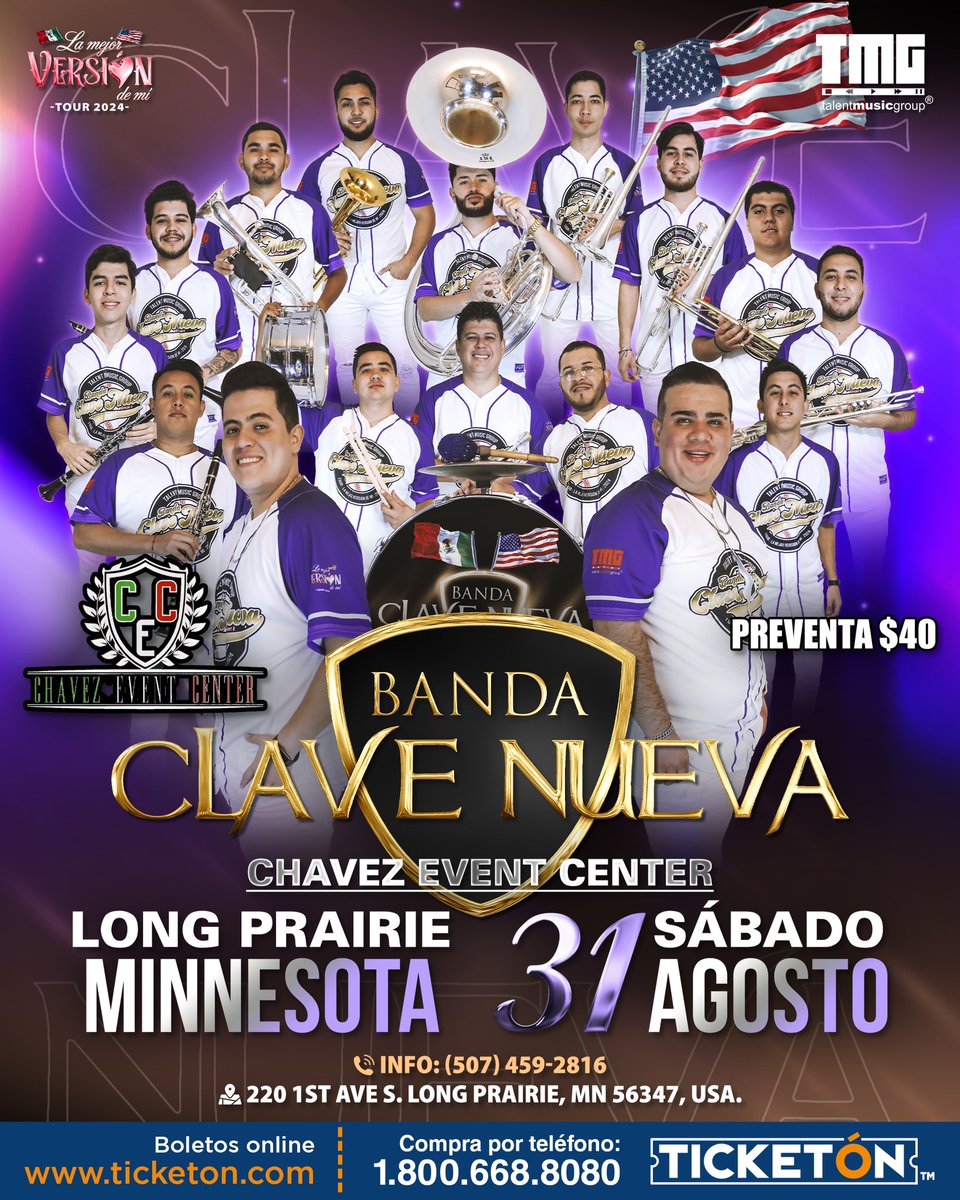 bandaclavenueva's tweet photo. A nuestra gente de LONG PRAIRIE, MINNESOTA nos vemos este sรกbado en Chavez Event Center Jalensen ๐ฅ๐บ๐ธ
#BandaClaveNueva #TalentMusicGroup #amordelbueno #LongPrairie #Minnesota https://t.co/sUuf8Ft4Qh