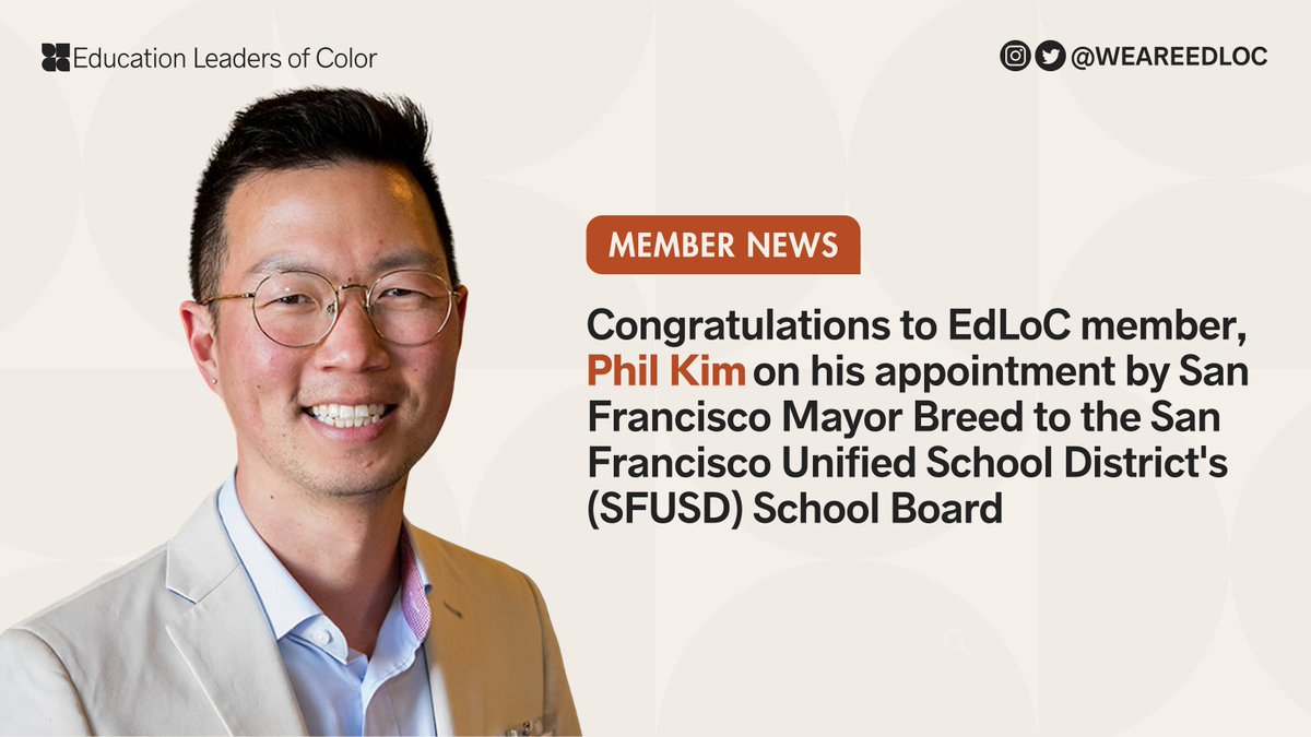 WeAreEdLoC's tweet image. We're eager to witness the impact EdLoC member Phil Kim makes in his new role as a member of the San Francisco Unified School District (SFUSD) Board of Education: bit.ly/3T67rqV #WeAreEdLoC