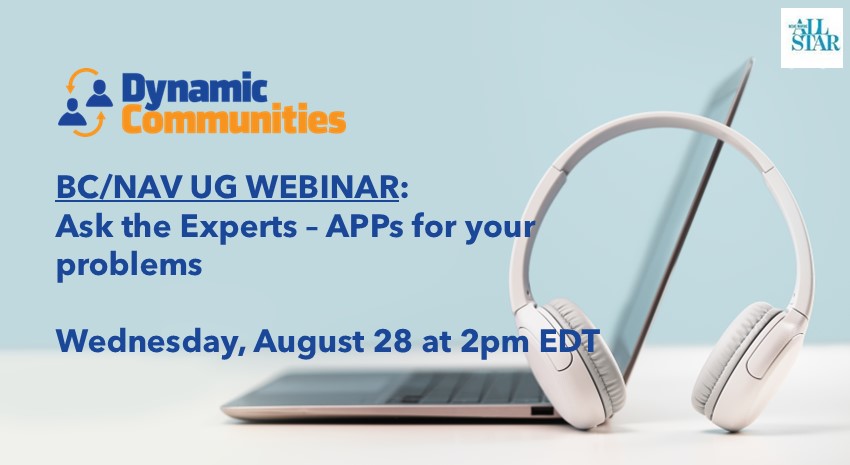 rosenbergl's tweet photo. @D365UGBC_NAV All-Star Ask The Experts!
Aug 28 at 2pm EDT
APPs for Your Problems
https://t.co/x6oLRoMdHB
featuring @DallefeldKim, @StevenChinsky, @robbdelprado, @AJAnsariX, @ScanlanSuzanne, @Meenakshi731
#BCUG #NAVUG #D365UGBC https://t.co/mouA2sSq3H