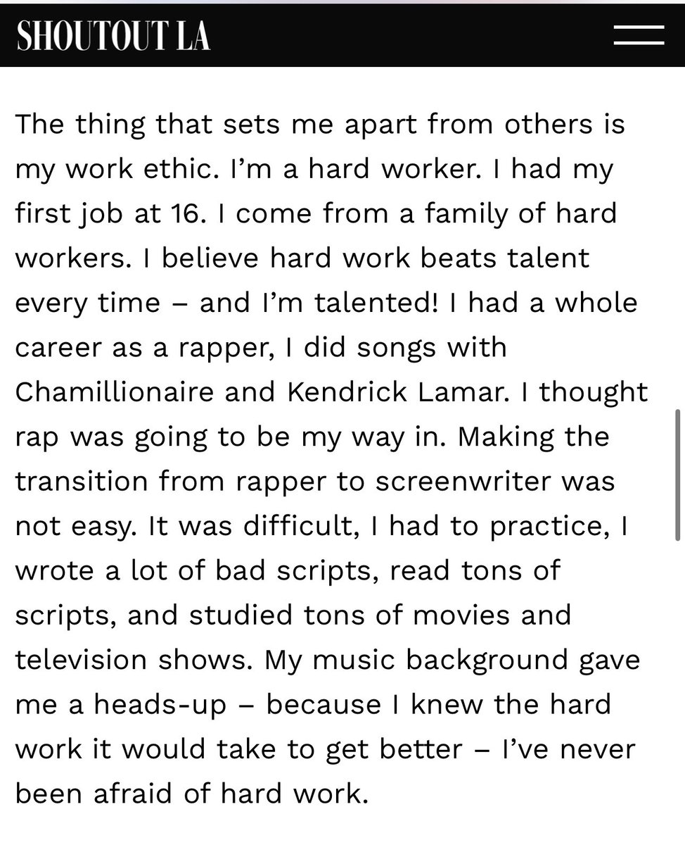 Balance510's tweet image. S/o #shoutoutla for the dope write up! My journey from rap music to screenwriting has been filled with surprises at every turn and I love every moment of it! #tvwriter #blackscreenwriter #screenwriter Bay 2 La! 📸 @SilenceDemALL