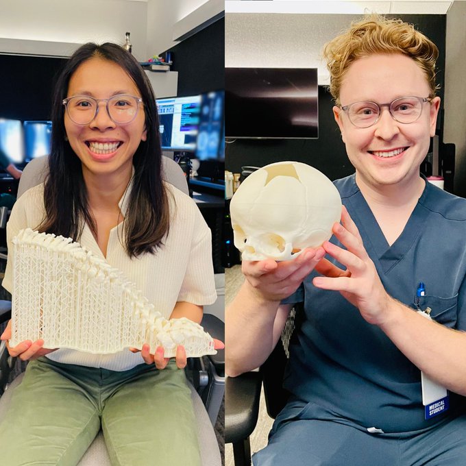 Through medical device clerkships, medical students are trained in 3D printing, virtual reality, and medical device development!

Medical students like Phuong Dang and Nate Miller printed a scoliotic spine and pediatric skull to assist with presurgical planning (both are matched