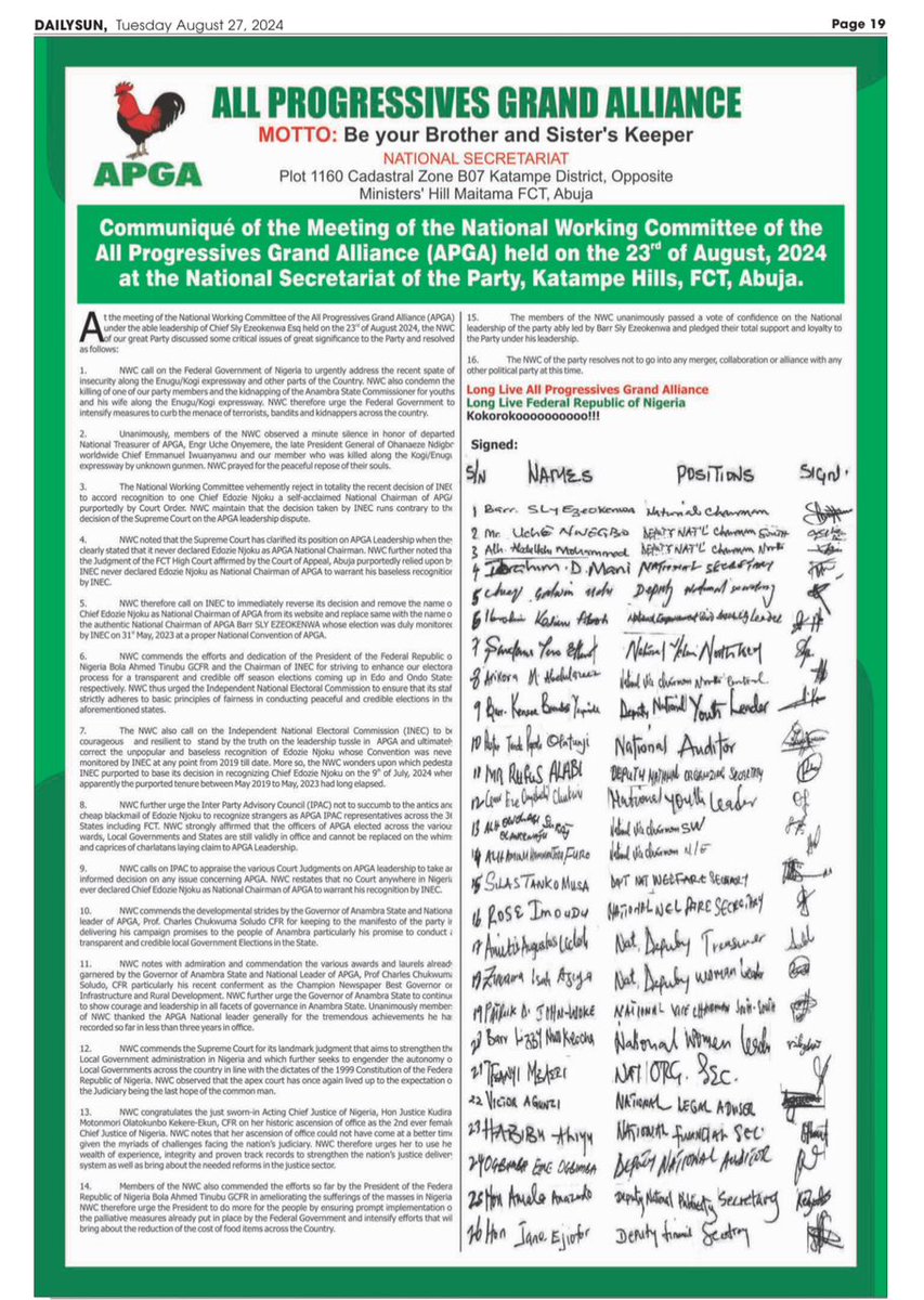 ogevineze's tweet photo. Important Update from APGA

https://t.co/qRtGEFuVue
@CCSoludo
@HLNonyeSoludo
@SlyEzeokenwa 
@Ejimofor88 https://t.co/XVMh28AmNj