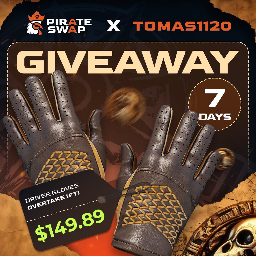 🔥 CS2 GIVEAWAY 🔥

🎁 Driver Gloves | Overtake ($149.89)

➡️ TO ENTER:

✅ Follow me &amp; <a href="/pirateswapcom/">pirateswap_official</a>
✅ Retweet
✅ Tag a friend

⏰ Giveaway ends in 7 days!

#CS2 #CS2Giveaway #CS2Giveaways