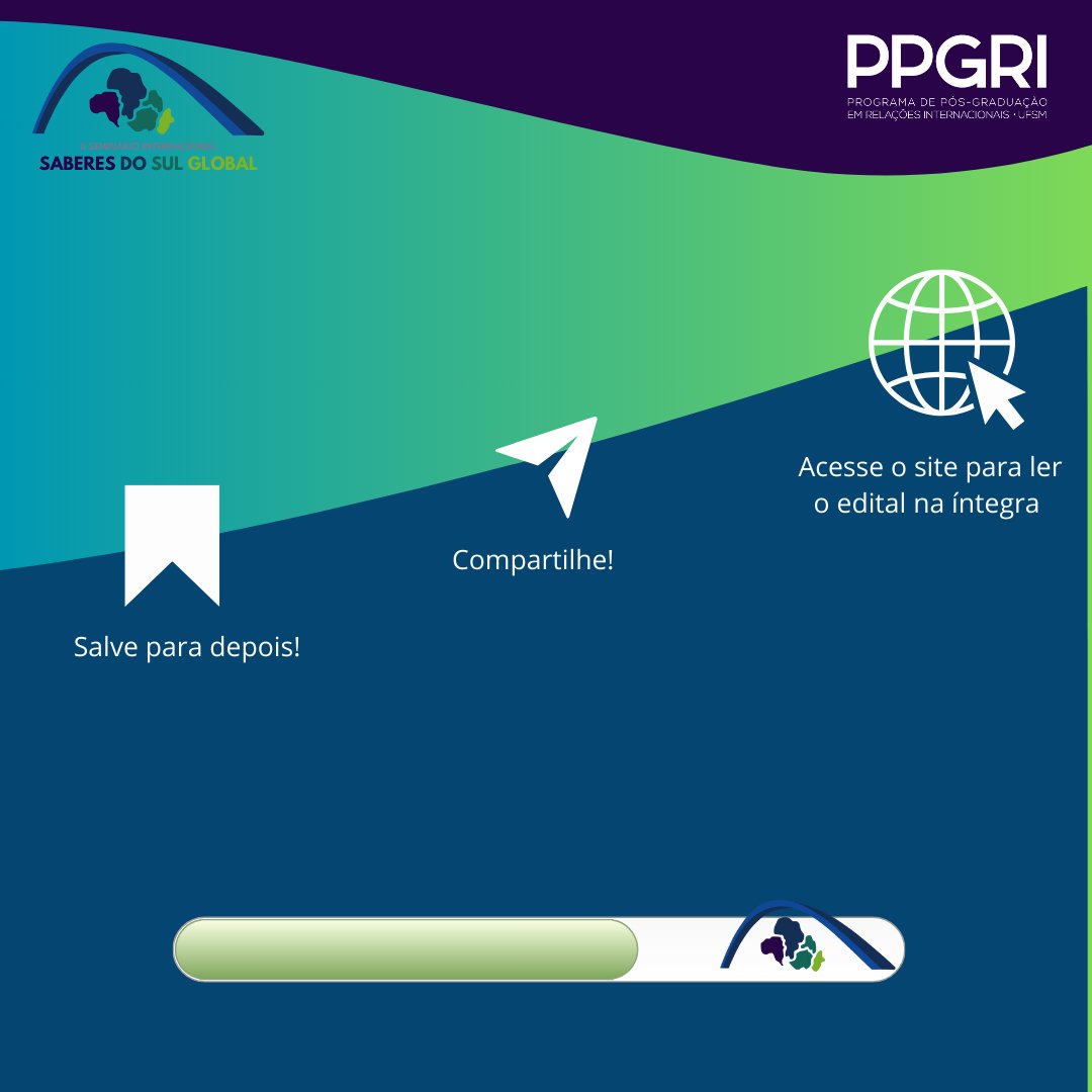 O II Seminário Internacional Saberes do Sul Global divulga a abertura para a chamada de trabalhos e atividades!

🗓️ Prazo de inscrição: 26 de agosto a 28 de setembro de 2024.

ℹ️ Para mais informações, acesse nosso edital: drive.google.com/file/d/1YRPECM…

Venha fazer parte!