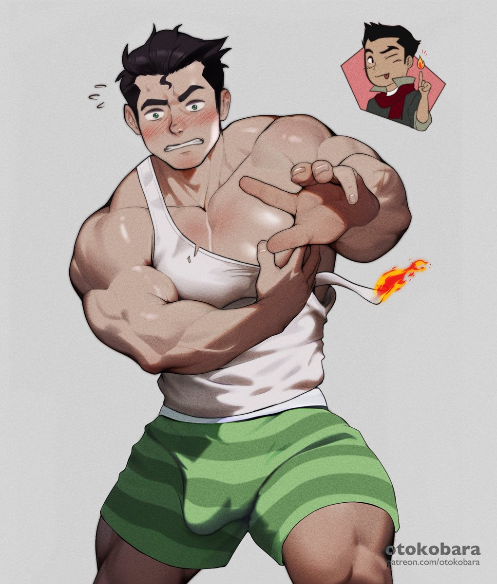 otokobara's tweet photo. When Bolin’s tank top strap snaps because his chest is just too swole, and Mako’s firebending might have had a tiny part in it! https://t.co/XiKl6J8Z5r