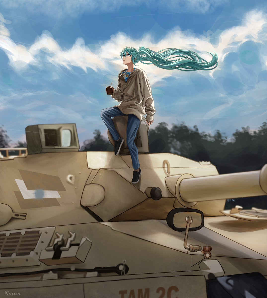 Noian_Saber's tweet photo. Mi versión de Miku Argentina. Porque no hay nada más argento que la bandera en el cielo, un TAM 2C A2 y unos ricos mates https://t.co/D4tTqQTSNp