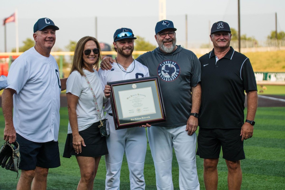 CRRBaseball's tweet photo. Congratulations to our very own Blaze Brothers on receiving his Master's degree this past weekend! 🎓 

#AllAboard | #railroaderbaseball https://t.co/U8bwUkm4Iy