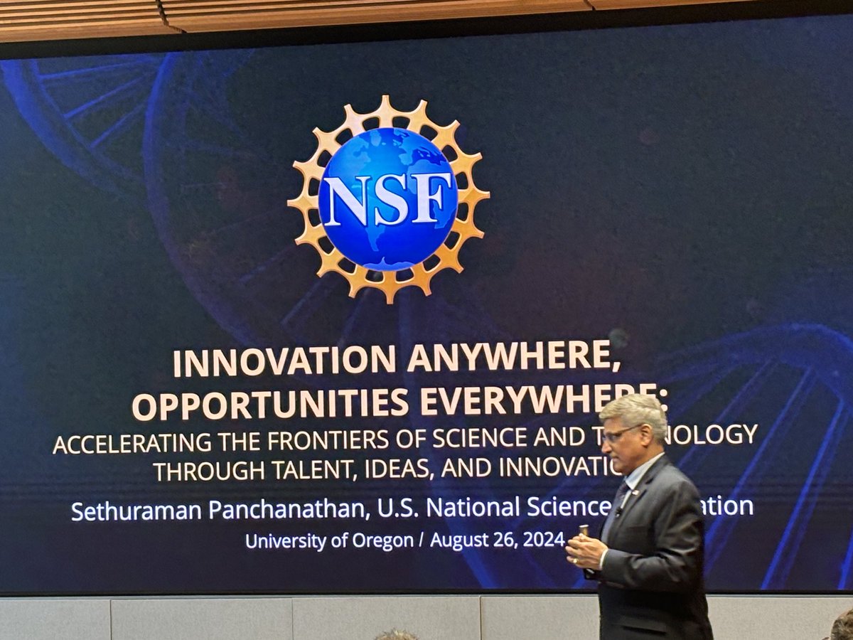 UOEducationDean's tweet photo. ⁦@NSFDrPanch⁩ visited ⁦@uoregon⁩ and inspired our research community to continue to be curious, open doors to promote access, and innovate anywhere. Thank you, @NSF, for the vision and inspiration. Thank you, ⁦@uoregon⁩ and @uo_research. 💚💛🦆 https://t.co/c9RJ9HlzTf