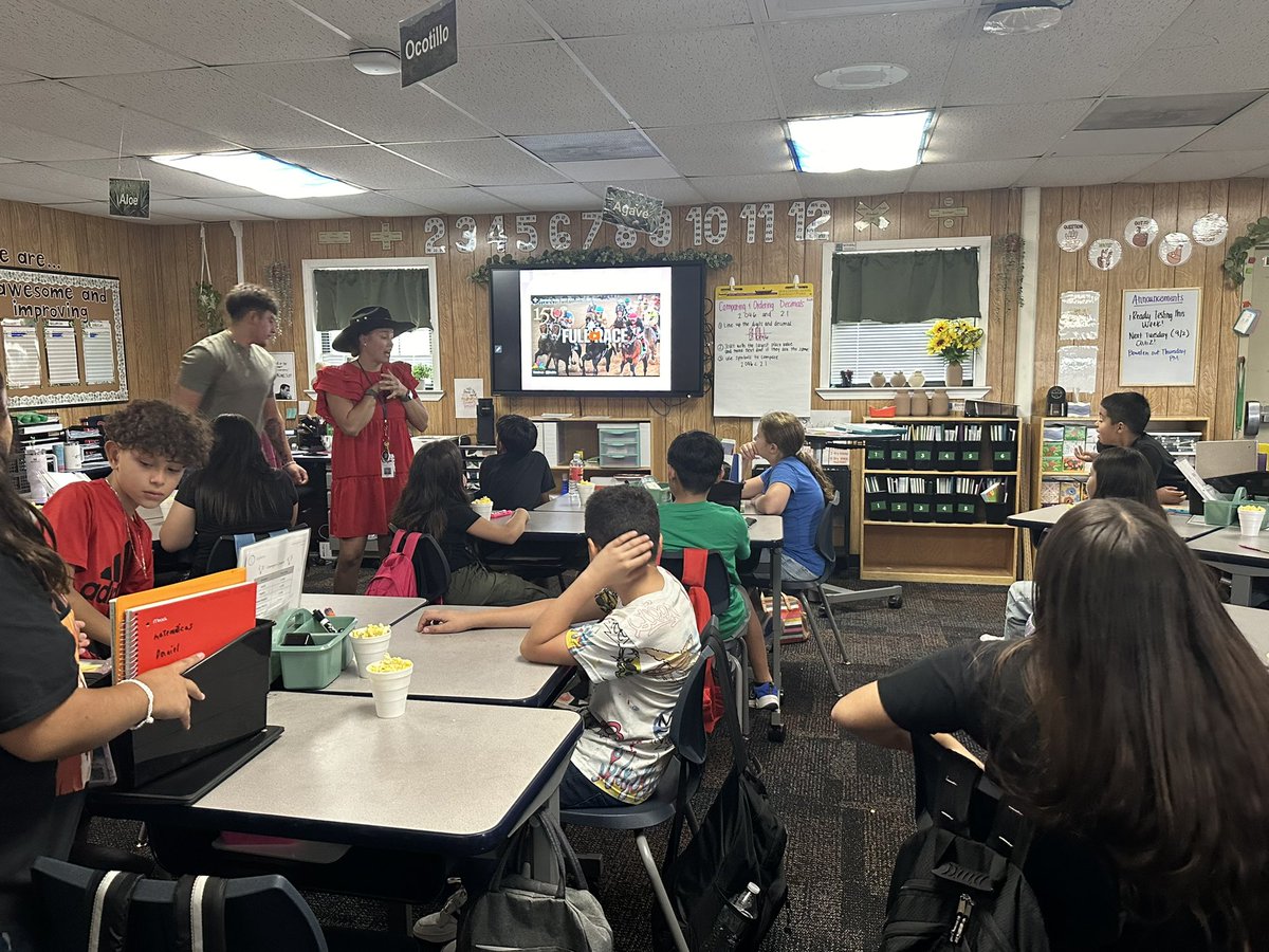 MHuntMISD's tweet photo. Off to the races! 🏇 Mrs. Bowden's 5th grade class @JaneLong_MISD is learning how to compare decimals in style by watching the Kentucky Derby. 🥳 They even had snacks for the race 🎩 #FunLearning #5thGradeMath #KentuckyDerby #MidlandISDmath @Alaina_Boaz https://t.co/em9WsUlJfS