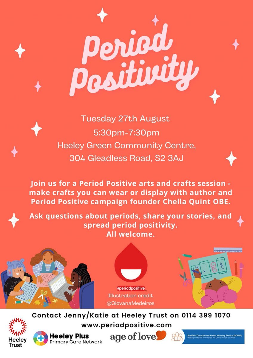 Looking forward to sharing youth-designed art activities alongside some oldschool craftivism in #sheffield tonight for the health drop in at Heeley Green @HTCommunityHub! #periodpositive