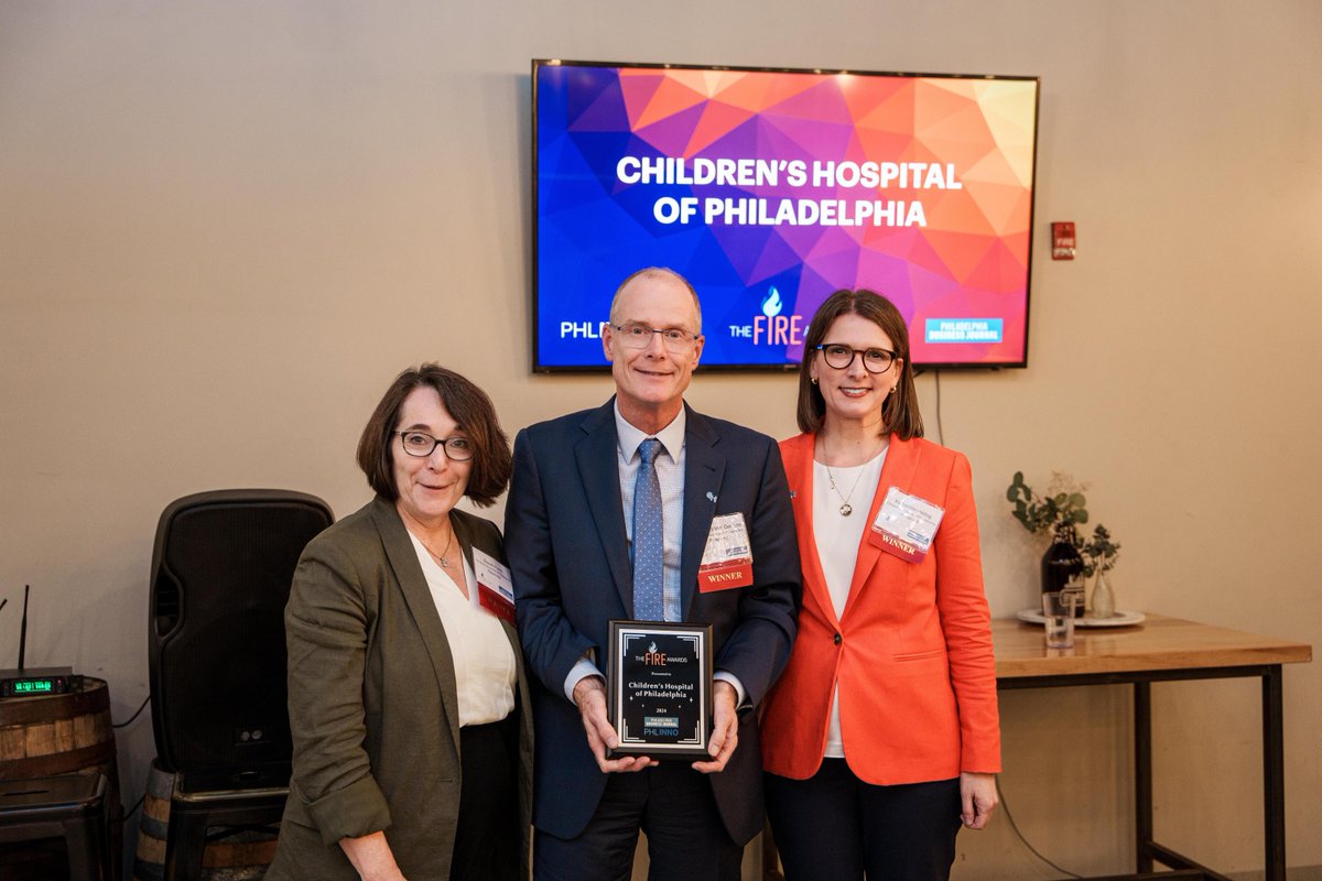 CHOP_Research's tweet image. .@childrensphila received a 2024 Fire Award from @phlbizjournal and PHL Inno for advancing #CellAndGeneTherapy innovation forward. Dr. Sue Furth, Peter Grollman, Dr. Johannes van der Loo, &amp;amp; Katherine Helbig represented CHOP at the award ceremony. ms.spr.ly/6012l4JgE