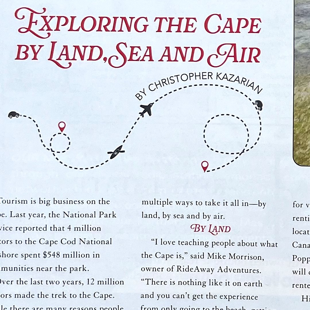 RideAwayCapeCod's tweet photo. 🌟 RideAway Adventures Featured in "Exploring the Cape by Land, Sea, and Air"! 🚴‍♂️

We’re thrilled to be featured in Christopher Kazarian’s latest article in On Cape Magazine !
https://t.co/Q7gf8os7WN

#RideAwayAdventures #ExploreCapeCod #LandSeaAir https://t.co/GQeeG2ppW4