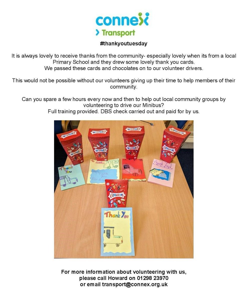 ConnexCommSupp's tweet photo. Receiving thanks from our customers is really lovely.
Our minibus is available for community groups to hire.
Please do get in touch for more information.
#thankyoutuesday https://t.co/2EWFGs5RX1