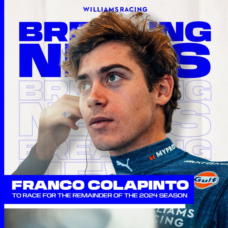 "Franco Colapinto":
Porque será piloto de Williams Racing en la #Formula1 hasta final de temporada