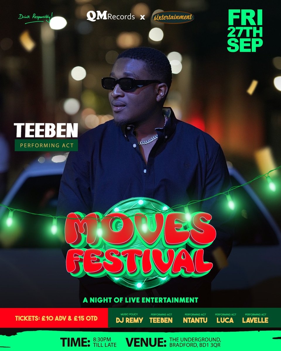 QM Records (@qmrecordsmusic) on Twitter photo Happy to announce MOVES Festival 2024 is back in Bradford.
Fri. 27th & Sat. 28th of Sept. @theundergroundbradford organised by @sineadcampbellmusic
With a link up with @6ixtertainment
Friday line up @teeben_tmu <a href="/lavelleofficial/">lavelle williams</a> @ntantunow @DeeJayRemmy <a href="/OfficialLucaZ/">Luca Zuccotti</a>
Ticket in bio Happy to announce MOVES Festival 2024 is back in Bradford.
Fri. 27th & Sat. 28th of Sept. @theundergroundbradford organised by @sineadcampbellmusic
With a link up with @6ixtertainment
Friday line up @teeben_tmu <a href="/lavelleofficial/">lavelle williams</a> @ntantunow @DeeJayRemmy <a href="/OfficialLucaZ/">Luca Zuccotti</a>
Ticket in bio
