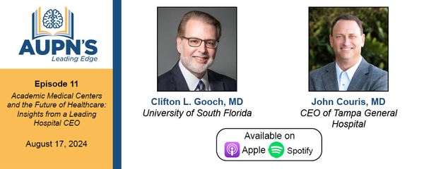 In a new Leading Edge podcast episode, <a href="/TGHCares/">Tampa General Hospital</a> CEO Dr. John Couris joins moderator Dr. Clifton Gooch to discuss how academic institutions &amp; their partner hospitals can build inspiring &amp; successful workplace cultures.
open.spotify.com/episode/7c1chE…
#neurology <a href="/usfneurons/">University of South Florida Neurology Residency</a> <a href="/USFHealthMed/">USF Health Medicine</a>