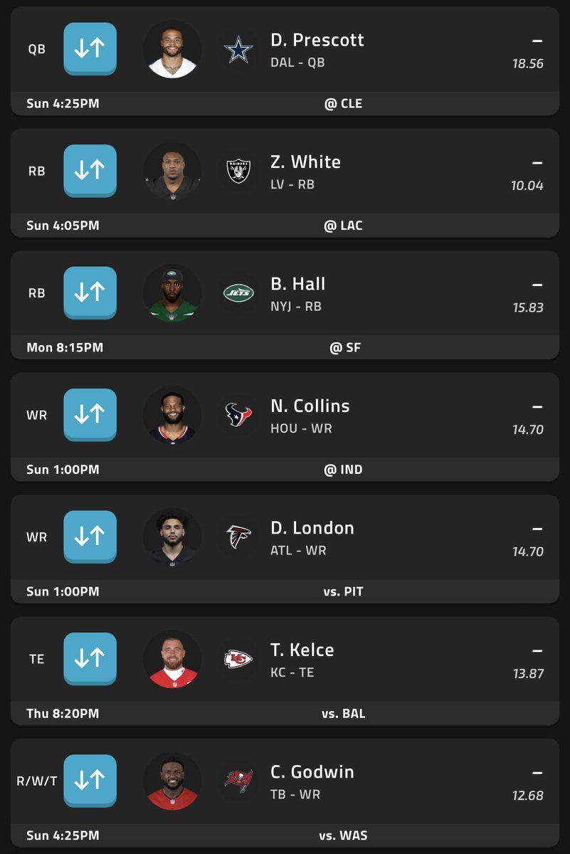 RIKINGTON's tweet image. Home League 12-man full PPR. Picked from the 7 spot. Also have Christian Kirk in the 2nd flex spot. Thoughts?

Only one I’m a little worried about is Zamir White. #FantasyFootball