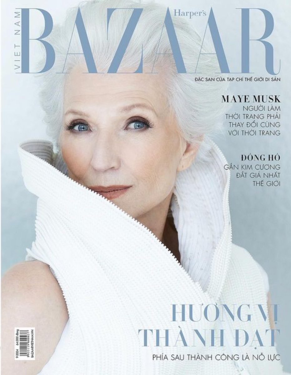 mayemusk's tweet photo. #NewCover @HarpersBazaarVN #Vietnam  
This is special for me as my book is very popular in Vietnamese. Thank you @CookeMcDermid 
@XFashion 
Photographer: @fadilberisha 
Executive Producer: Cory Couture Productions 
Manager: anna@mayemusk.com 
#AWomanMakesAPlan 📖 
Advice for a Lifetime of Adventure, Beauty, and Success
#ItsGreatToBe76 💪👩‍🎓