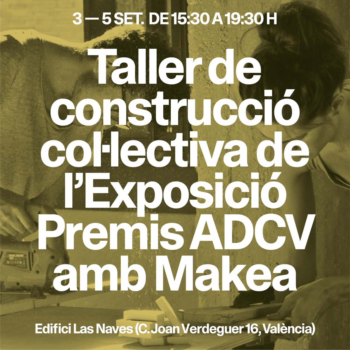 ADCV (@adcv_com) on Twitter photo 🔜Últimes places per al taller gratuït de construcció col·lectiva de l’Exposició Premis ADCV 2024!! ✔️Coordinat per <a href="/Makeatuvida/">MakeaTuVida</a>, se centrarà en la co-creació i prototipat ràpid de l’espai i mobiliari expositiu amb materials reutilitzats
Info e inscripció✖️adcv.com/val/taller-mak… 🔜Últimes places per al taller gratuït de construcció col·lectiva de l’Exposició Premis ADCV 2024!! ✔️Coordinat per <a href="/Makeatuvida/">MakeaTuVida</a>, se centrarà en la co-creació i prototipat ràpid de l’espai i mobiliari expositiu amb materials reutilitzats
Info e inscripció✖️adcv.com/val/taller-mak…
