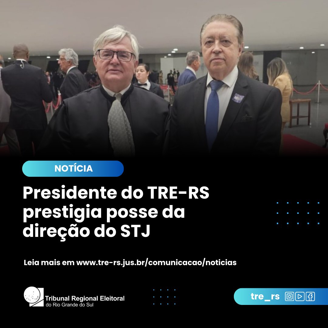 Presidente do TRE-RS prestigia posse da direção do STJ

📲 Leia a matéria íntegra: encurtador.com.br/nnLxX