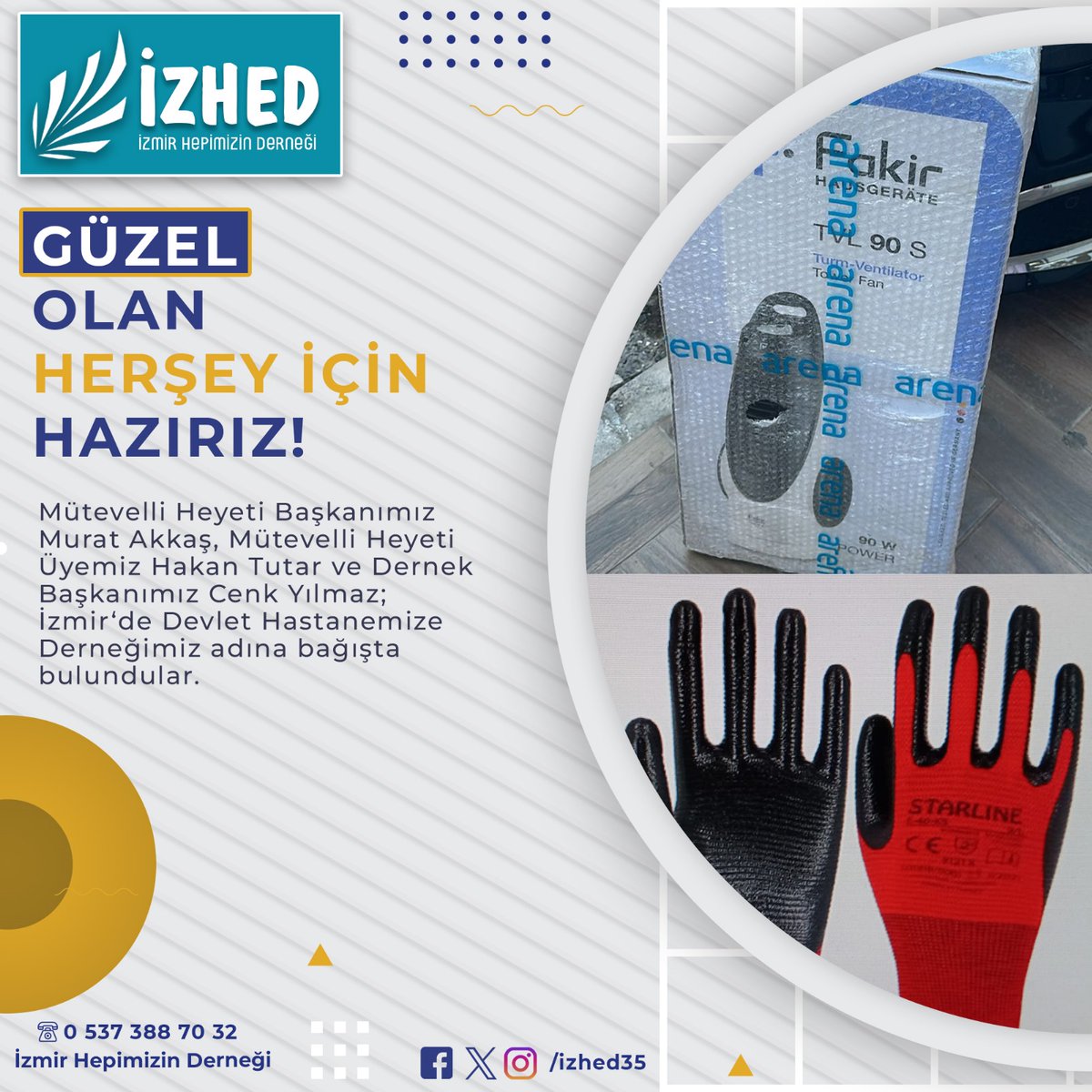 izhed35's tweet photo. Mütevelli Heyeti Başkanımız Murat Akkaş, Mütevelli Heyeti Üyemiz Hakan Tutar ve Dernek Başkanımız Cenk Yılmaz; 
İzmir de Devlet Hastanemize Derneğimiz adına bağışta bulundular.
İZHED güzel olan her şey için hazır!
#izmir #hepimizin #derneği #izhed #iyilik https://t.co/rXWEwxSqub