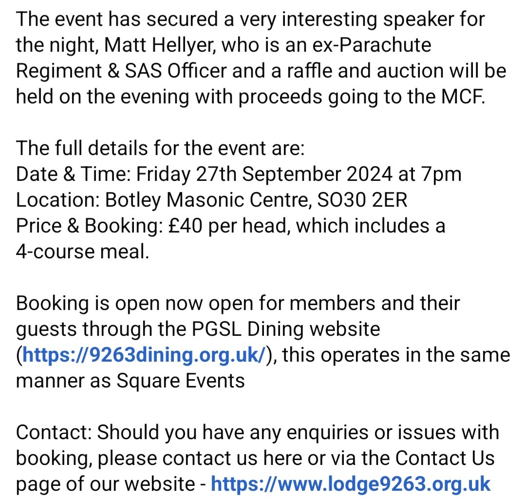 PGSL9263 (@pgsl9263) on Twitter photo We are hosting a Charity Dinner on Friday 27th September 2024 at 7pm at Botley Masonix Centre for Freemasons & their friends (gentlemen only) who may be interested in Freemasonry or want a unique night out. See attached for further details. <a href="/HantsMason/">Hants & IoW Masons</a> We are hosting a Charity Dinner on Friday 27th September 2024 at 7pm at Botley Masonix Centre for Freemasons & their friends (gentlemen only) who may be interested in Freemasonry or want a unique night out. See attached for further details. <a href="/HantsMason/">Hants & IoW Masons</a>