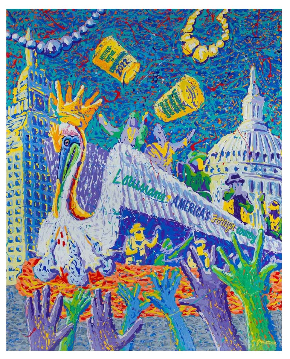 Congrats Joe Mustachia on hanging your amazing work in the Gov’s Super Dome Suite. You made LA proud at the 2022 Washington Mardi Gras - “Louisiana: America’s Foreign Country.” bit.ly/4dGgV4e