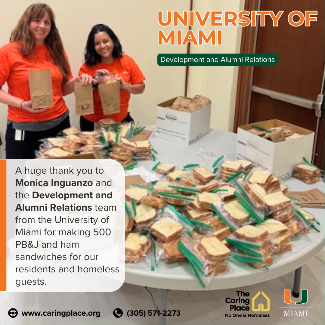 No1isHomeless's tweet photo. Big thanks to the University of Miami Development and Alumni Relations team for spreading love and making 500 sandwiches for those in need! We are so grateful for your support 🥪🧡

#No1IsHomeless #UM https://t.co/4D7cAQAiVd