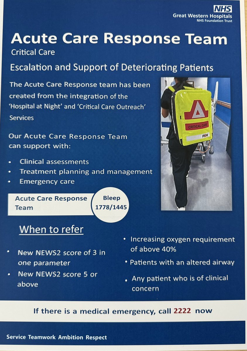 Nathan Bailey (@nathanbailey86) on Twitter photo excited to announce the launch of the Acute Care Response Team <a href="/GWH_NHS/">Great Western Hospitals NHS Foundation Trust</a> This new team, formed from the integration of the ‘Hospital at Night’and ‘Critical Care Outreach’ service, The ACRT is dedicated to providing 24/7 support for deteriorating patients. <a href="/GemmaYAPP/">Gemma Honeyman-Brown</a> <a href="/NOrF_CCO_RRS/">NOrF</a> excited to announce the launch of the Acute Care Response Team <a href="/GWH_NHS/">Great Western Hospitals NHS Foundation Trust</a> This new team, formed from the integration of the ‘Hospital at Night’and ‘Critical Care Outreach’ service, The ACRT is dedicated to providing 24/7 support for deteriorating patients. <a href="/GemmaYAPP/">Gemma Honeyman-Brown</a> <a href="/NOrF_CCO_RRS/">NOrF</a>