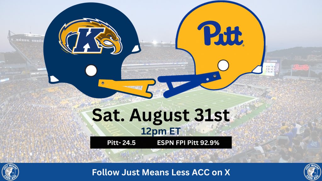 JML_ACC's tweet photo. 🏈@KentStFootball vs @Pitt_FB 
🗓️: Saturday 8-31
⏰: 12pm
📍Pittsburgh, PA
📺: ESPNU

Series History: Pitt 7-0
Last Matchup: Pitt 43-3 (2003) https://t.co/cMrSglTXWf