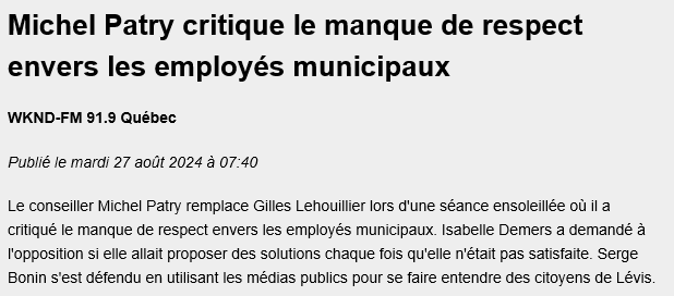 Jo_Tanguay's tweet photo. En voyant notre revue de presse aujourd'hui, j'ai été surpris. #PolMun

✅ Oui, on respecte les employés municipaux.

✅ Oui, on va continuer de proposer des solutions lorsque non satisfaits.

✅ Oui, on va continuer d'en discuter publiquement au conseil. https://t.co/ZHb3roWykQ