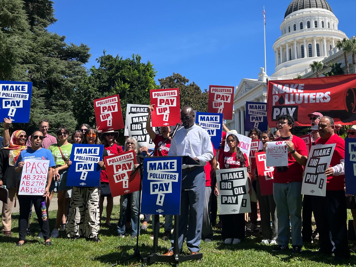 whereisbenjo's tweet photo. 📢 Powerful diverse coalition rally yesterday to demand #CALeg pass the #MakePollutersPay bill package!

It's time to protect public health for workers and communities and hold big polluters accountable 
YES ✅ #AB1866 #AB3233 #AB2716
@SenMariaEDurazo @SenAishaWahab @SenatorAshby https://t.co/LLkIazfRWo