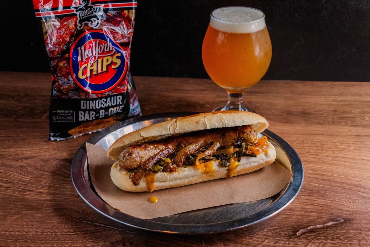 Dinosaur_BBQ's tweet photo. Step right up, Step right up! 🎪 Get your FAVORITE The Great New York State Fair Gianelli Sausage &amp; peppers sandwich featuring our Hot Honey Gold Sauce, no ticket required at Dinosaur BBQ Syracuse! 🎟️🌭 🌟 We suggest pairing our State Fair Sausage sandwich with an ice-cold... https://t.co/Htmjzc93LP