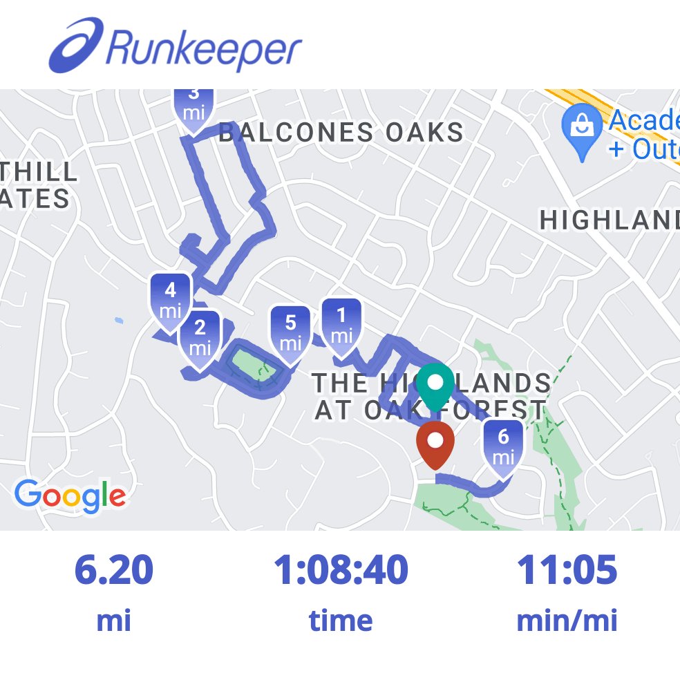 Set my baseline on the road before next week's 10k trail run. It was humid but that's better than the lightning if I had gone out earlier.
