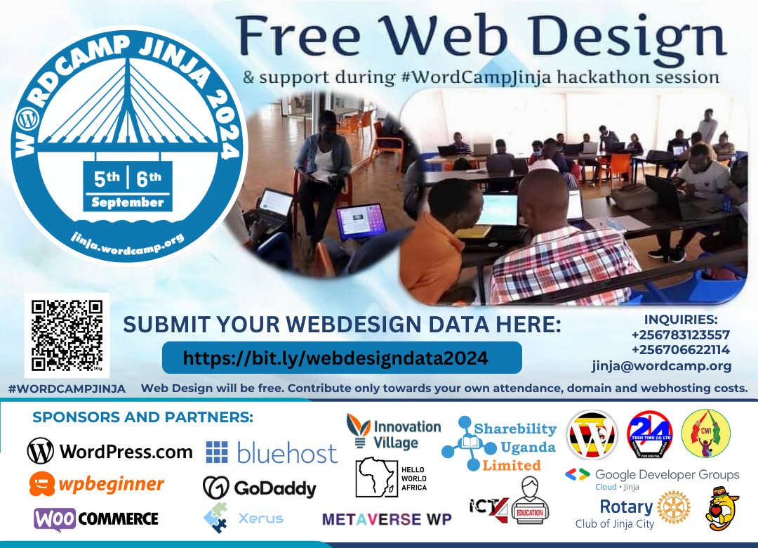 Jinja WordPress Meetup (@wordpressjinja) on Twitter photo Greetings friends. It's our norm every year at our #WordCampJinja to give back to the local startup and NGO community through offering our skills and talents.
Free #WebDesign and hands-on support during the extra #WordCampJinja hackathon sessions at <a href="/TheVillageUG/">The Innovation Village</a> Jinja. Greetings friends. It's our norm every year at our #WordCampJinja to give back to the local startup and NGO community through offering our skills and talents.
Free #WebDesign and hands-on support during the extra #WordCampJinja hackathon sessions at <a href="/TheVillageUG/">The Innovation Village</a> Jinja.