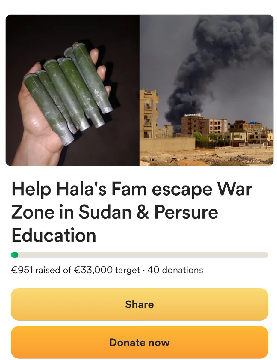 DO YOU KNOW IT TAKES ONE CLICK TO REP0️⃣ST❗❓

ONLY €50 TO REACH €1000 GUYS❗❗🙌
Hala's family are in Sudan Khartoum rn, they have to leave and escape daily shelling there!!
DONATE anything 5$ 10$ 15$ literally ANYTHING COUNTS.

gofund.me/903d19d8

#KeepEyesOnSudan
#Sudan