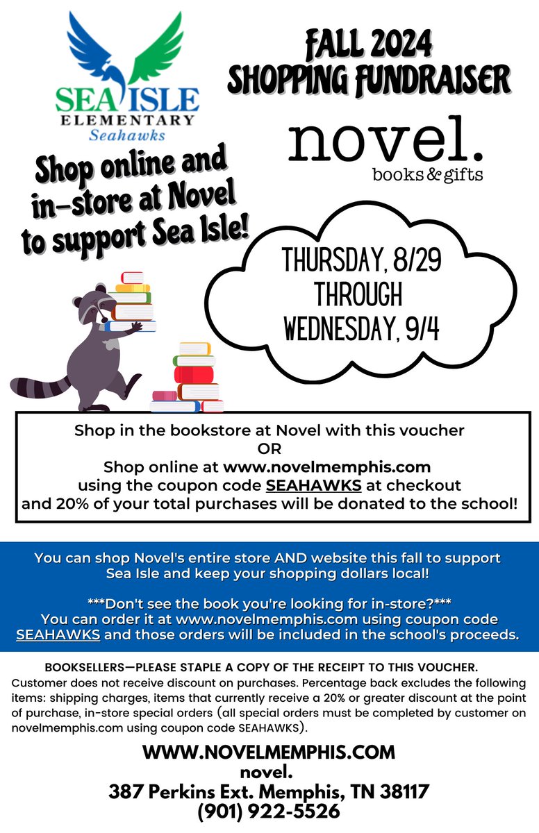 Join us Thursday at novel. bookstore <a href="/novelmemphis/">novel.</a> for Family Literacy Night, grab a good book (or 2), and get some free Sea Isle swag. #LetsRead #LetsSOAR #TeamSeaIsle 📚 📖