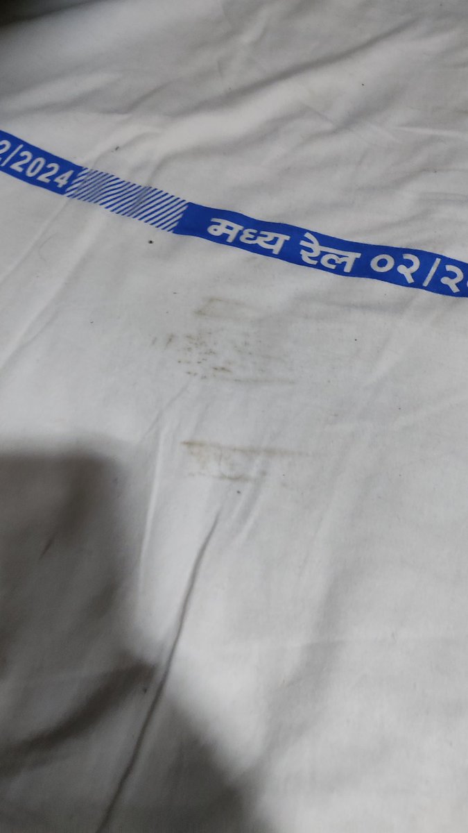 Traveling in 12129, B4 bogie
The bed rolls supplied are spoilt and the pillow &amp; pillow covers are in mess with multiple stains, pics attached.

For towels ..the attendant says will be supplied in Nagpur

<a href="/WesternRly/">Western Railway</a> <a href="/Central_Railway/">Central Railway</a> <a href="/AshwiniVaishnaw/">Ashwini Vaishnaw</a>
<a href="/RailMinIndia/">Ministry of Railways</a>