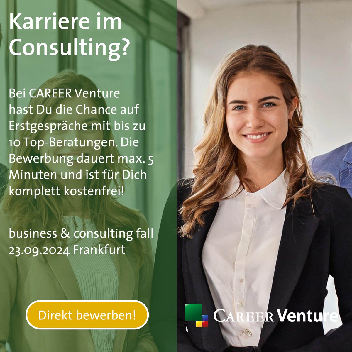 Letzte Plätze für die CAREER Venture business &amp; consulting fall am 23.9.24 in Frankfurt. Schnell bewerben: career-venture.de/termine/busine… Kostenlose Teilnahme und Tagesverpflegung, Übernahme der Reise- und Übernachtungskosten. #recruiting #frankfurt #consulting #karriere #berufseinstieg