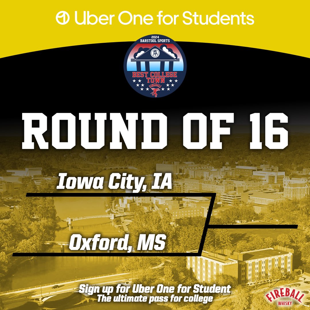 BarstoolUIowa's tweet image. 🚨Round of 16 Voting is LIVE🚨

Retweet this post to vote!

All schools with over 5000 Votes get 3 FREE Months of Uber One and we will select 10 students who will receive Uber One for the whole year!
Voting Ends 8/29 @ 11:59pmEST
Round of 16 Winner’s will be announced 1pmEST 8/30