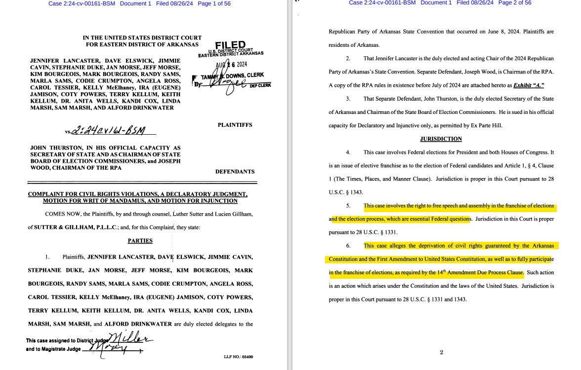samanthaboyd98's tweet image. #NEWS: Legal action within Arkansas GOP — State Republican Convention Chair Jennifer Lancaster &amp;amp; 12 delegates file lawsuit against Secretary of State and RPA Chairman Joseph Wood alleging Civil Rights violations.

In June, delegates adopted a rule to close the Republican…