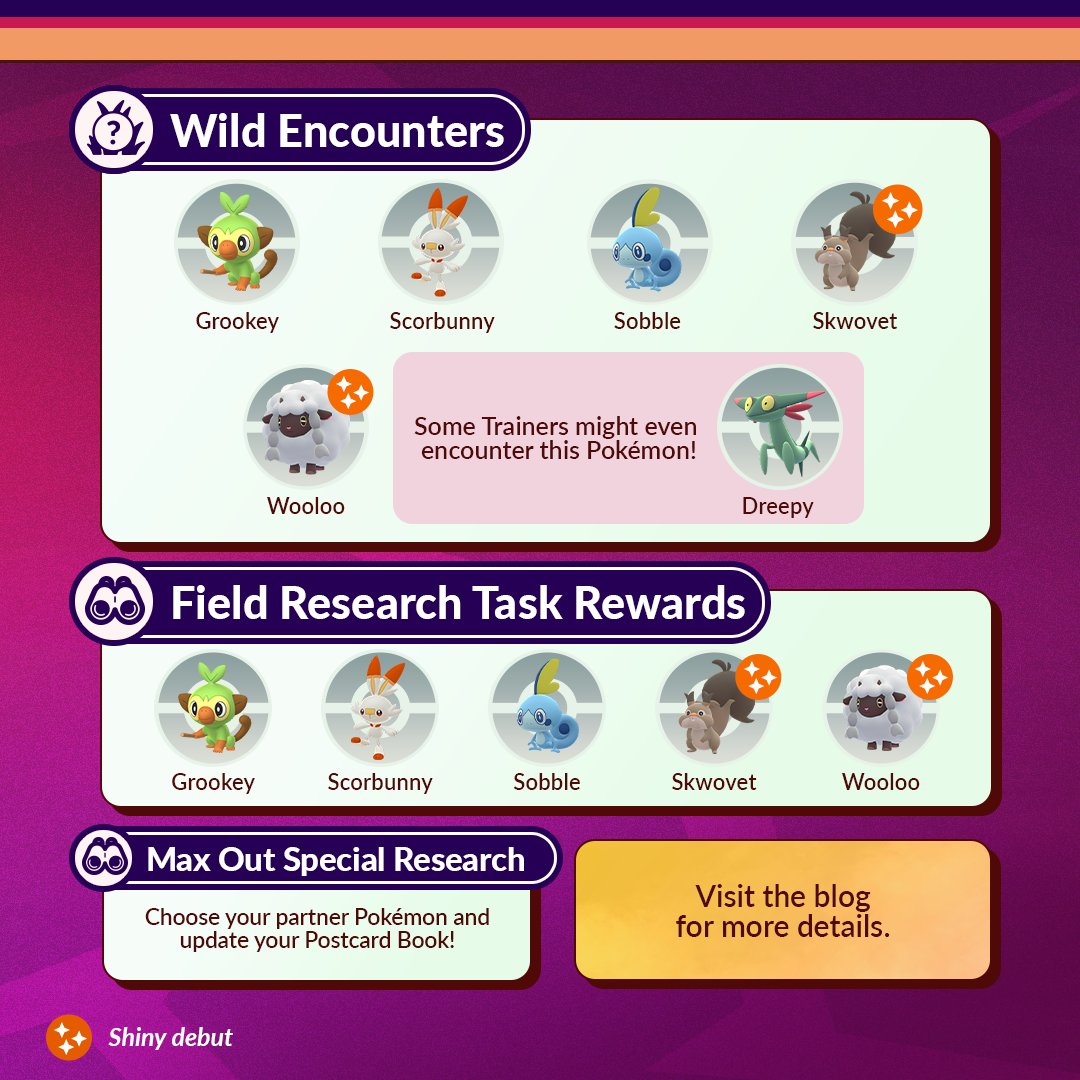 PokemonGoApp's tweet image. Leap, swing, and step into adventure during  the GO All Out event in #PokemonGO!

Pokémon first discovered in the Galar region will make their debuts alongside a Special Research story with branching paths!

September 3 at 10:00 a.m. to September 10 at 10:00 a.m. local time.…