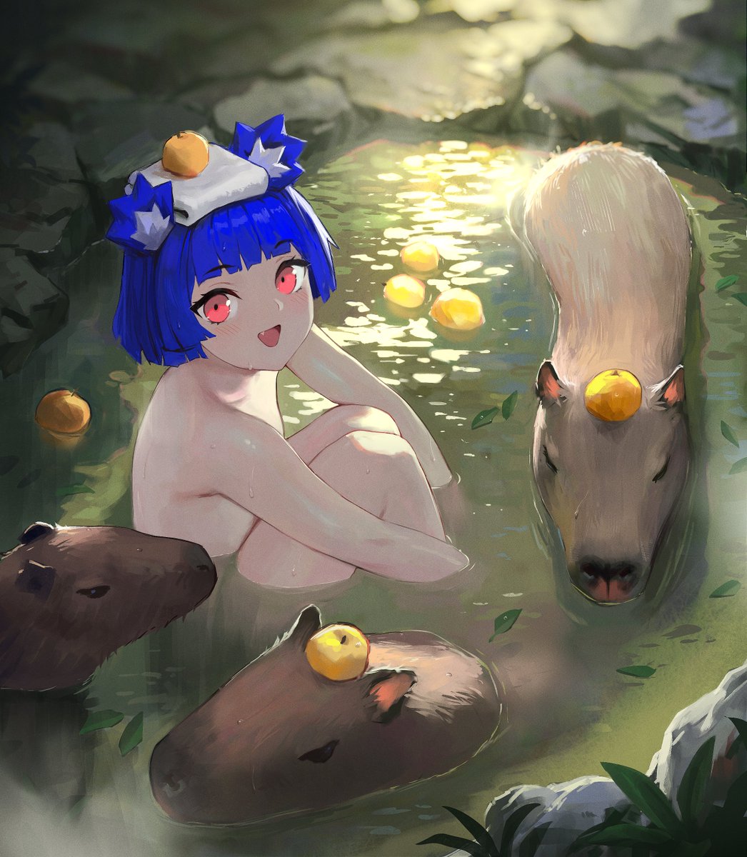 VERTIGRIS_ART's tweet photo. It seems like I'm drawing bathing related art every year now. Really interesting to see my style development from 2022 to 2024 https://t.co/cH9cR1gA9A