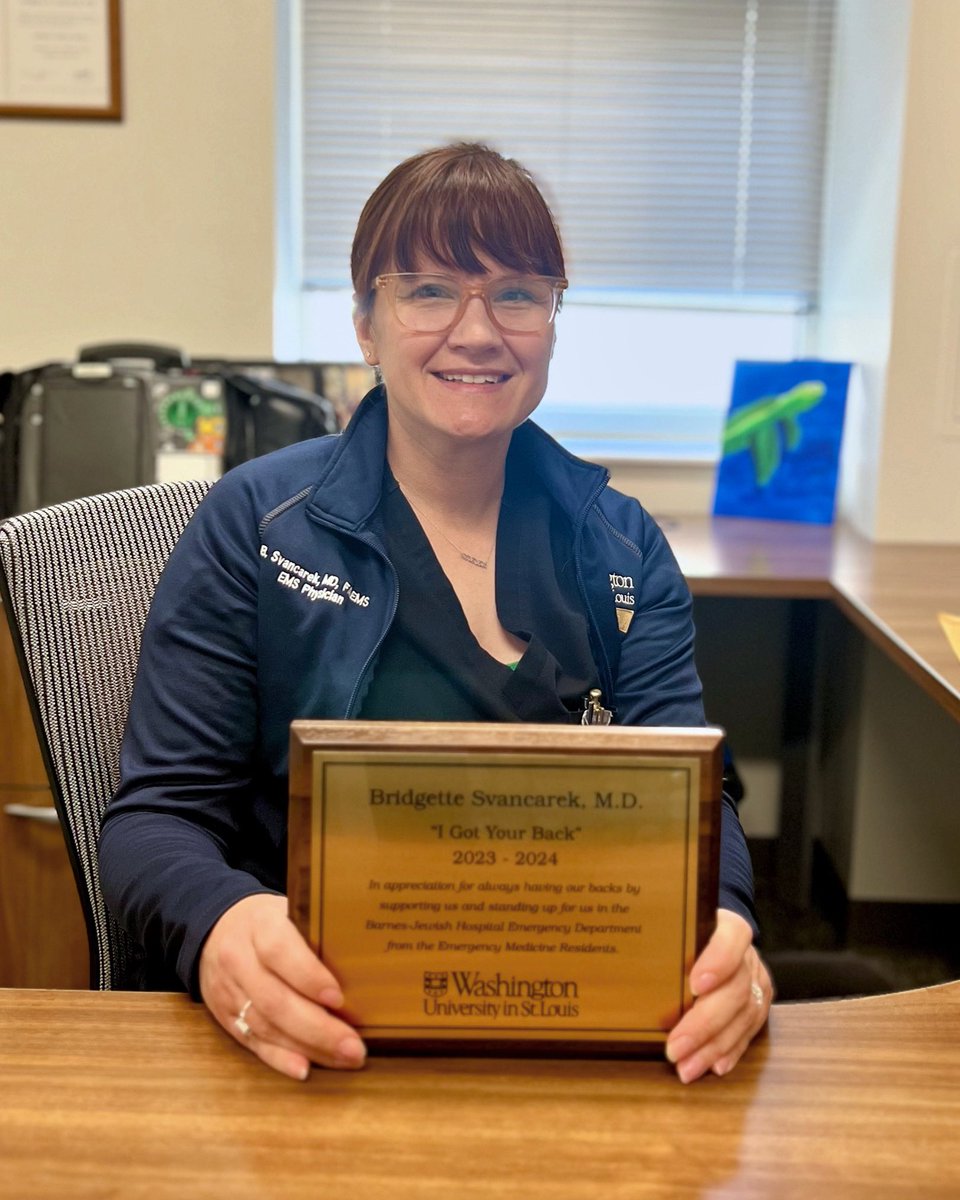 Dr. Bridgette Svancarek, EMS Division Chief and Fellowship Program Director, was presented with the “I got your back” award at residency conference today for always advocating for our residents. She is an excellent physician and educator both in the ER and the field.