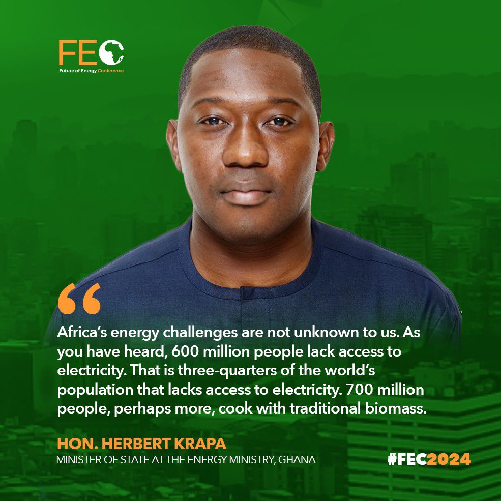 Excerpts from the statement by the Minister of State <a href="/energy_min/">Ministry of Energy Ghana</a>, Hon. <a href="/Herbert_Krapa/">Herbert Krapa</a>.

Speaking about the realities of the energy situation in Africa.
#FEC2024 
#ACEP
#FutureOfEnergy