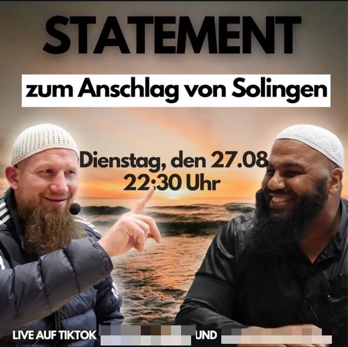 luk_bre's tweet photo. Die beiden Top-#Salafisten #AbulBaraa und #PierreVogel wollen sich mit dem #islamistischen #Anschlag von #Solingen befassen. Beide werden sich sicherlich von dem Anschlag distanzieren - die medial Berichterstattung werden sie aber wohl auch als Hetze gegen den #Islam sehen. https://t.co/EfKj82psLc