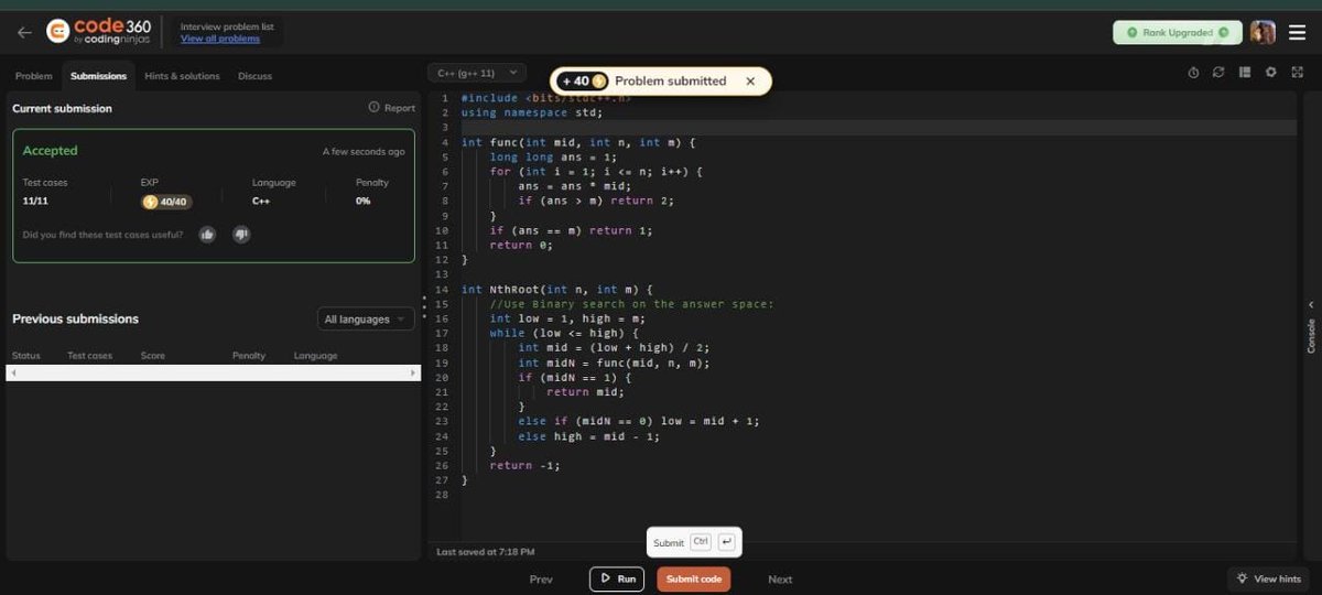 Nisha320289's tweet photo. 🚀 day36 of #100daysofcodingchallengge!✨
✅Find square root of a number in log n.
✅Find the Nth root of a number using binary search.
✅Koko Eating Bananas.
#codingninjas
#leetcode
#programming
#coding
#dsa
#binarysearch https://t.co/YrgxJLd5bg