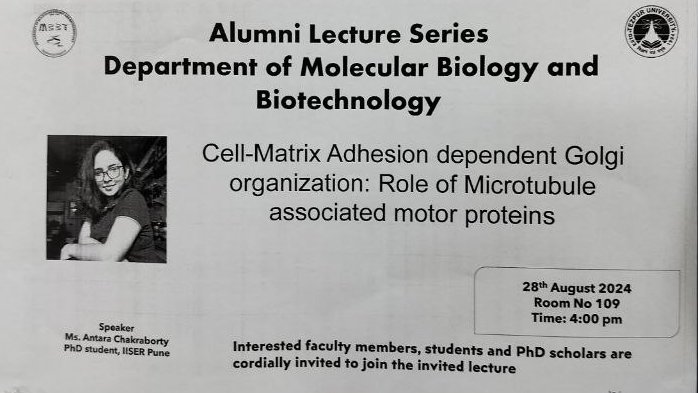 AdhesionLab's tweet photo. @AntaraC9 from the lab will be speaking at her alma mater @TezpurUniv tomorrow. If you are there and interested in Golgi-microtubule crosstalk do consider attending. Some excellent microscopy awaits. https://t.co/NAb470fD90